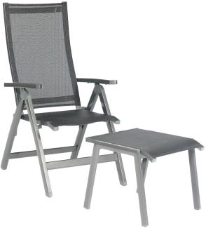 Sonnenpartner Klappsessel Fresno mit Fußhocker Aluminium mit Textilen anthrazit