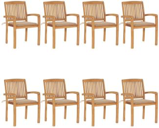 Stapelbare Gartenstühle mit Kissen 8 Stk. Massivholz Teak