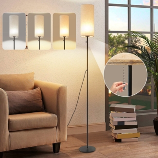 ZMH Stehlampe Wohnzimmer Dimmbar Stehleuchte: LED Standleuchte 3 Farbtemperaturen Vintage Beige Lampenschirm Standlampe mit Seilzugschalter Retro Stoff Leselampe für Schlafzimmer Esszimmer Büro