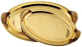 2er-Set Serviertabletts aus hochwertigem 18/10 Edelstahl – Funktionalität trifft auf Eleganz Motiv 7 Gold