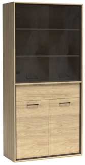 Lomadox Vitrine MEGARA-161 Wohnzimmerschrank Standvitrine Schrank modern braun mit Eiche Hickory