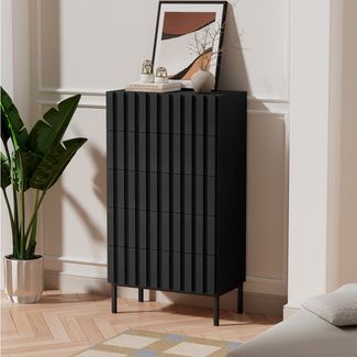 UEV Kommode schmal mit 4/5 Schublanden Sideboard Beistellschrank Buffet (Aufbewahrungskommode, Mehrzweckschrank aus Holz(Natur/Schwarz/Dunkelbraun), Schrank für Wohnzimmer,Schlafzimmer,Flur