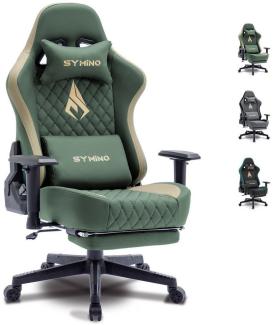 symino Gaming-Stuhl Ergonomischer Bürostuhl aus PU-Leder mit 3D-Armlehnen und Fußstütze, hoch atmungsaktiv, verstellbare Armlehnen und Rückenlehne, Grün