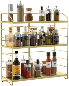 AIRUJIA Gewürzregal Metall 3 Ebenen Verstellbar Küchenregal Organizer Gold