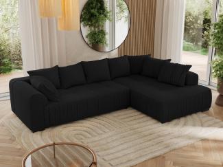 Ecksofa mit Schlaffunktion und Armlehnen, Komfortschaum, L-förmige Ecke - ORTA - rechts - Schwarz Boucle