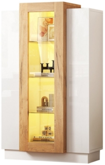 MODFU Vitrine transparentem Acryldesign und Rückprallschaltern (Hochschrank, Standvitrine , 1-St, 3 Türen) mit Glasablagen, hochglanz mit LED