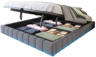 REDOM Polsterbett Funktionsbett,Kinderbett,Jugendbett (Schwebebett mit Stauraum & LED, Modernes Bett ohne Kopfteil, Doppelbett mit Hydraulik-Bettrahmen für Schlafzimmer & Apartments, 160x200 cm), ohne Matratze
