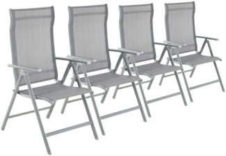 SONGMICS Gartenstuhl-Set 4-tlg., klappbar mit 8-fach verstellbarer Rückenlehne, Aluminiumgestell grau, bis 150 kg belastbar