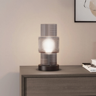 HOME DELUXE Kleine Tischlampe aus Glas YUKI - Rauchgrau