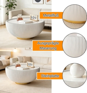 TWSOUL Couchtisch Moderner Runder Beistelltisch mit Keramik-Platte & geriffelter Basis, Ø65 Tisch in Creme, kratzfester platzsparend für Wohnzimmer