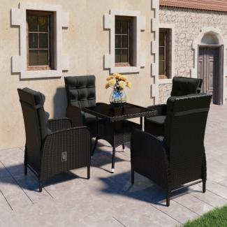 vidaXL 5-tlg. Garten-Essgruppe Poly Rattan und Glas Schwarz 3058528