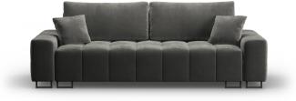 Micadoni 3-Sitzer Samtstoff Sofa mit Bettfunktion und Box Byron | Bezug Grey | Beinfarbe Black Metal