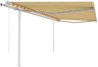 vidaXL Markise Automatisch Einziehbar mit Pfosten 4,5x3 m Gelb Weiß 3069968