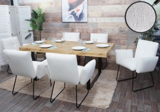 6er-Set Esszimmerstuhl HWC-K34, Küchenstuhl Polsterstuhl Stuhl Armlehne, Öko-Tex Bouclé Stoff/Textil Metall MVG ~ weiß