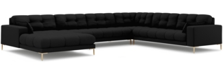 Micadoni Wohnlandschaft Mamaia 7-Sitzer Strukturierter Stoff Schwarz Metall Gold Rechts