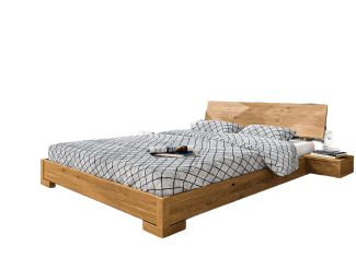 Bett Bento 3 aus Wildeiche massiv 120x200 cm mit Holzkopfteil und Holzbeinen