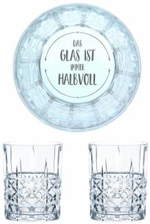 Nachtmann Whiskyglas Gravur Das Glas ist immer Halbvoll, Whiskeygläser Set, Gravur, Geschenk, Kristallglas, 345 ml, 2er Set