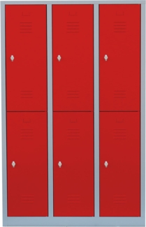 Steelboxx Komfort Spind Schrank Schließfachschrank 6 Fächer-Spint Fächerschrank Umkleideschrank 523234 Grau/Rot 180 x 118,5 x 50cm Metallspind Personalspind Schulspind Sportschrank