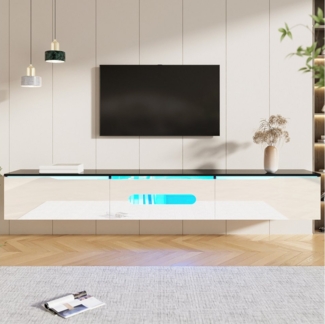 Ulife Lowboard TV-Schrank Fernsehtisch,TV-Board,TV-Ständer, TV-Panel, 180cm, wandmontierbar oder bodenmontierbar, mit 16-farbiger LED-Beleuchtung