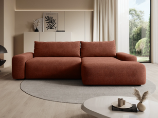Vente-unique - Ecksofa mit Schlaffunktion - Ecke rechts - Strukturstoff - Terracotta - DAVISO