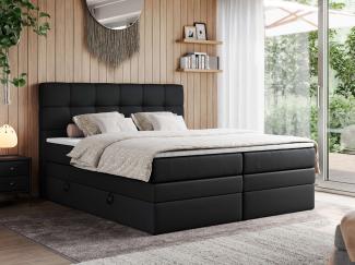 Boxspringbett, Polsterbett, Bett, Schlafzimmer - ERNI-KING - 180x200cm - Schwarz Kunstleder - H4