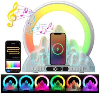 Jibenhome LED Nachtlicht AtmosphäRenlampe mit Kabellosem Ladegerät, RGB LED Wecker Smart Lampe, Nachtlampe Tischlampe, Bluetooth-Lautsprecher APP-Steuerung Musiksync