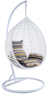 Luxus Hängesessel Style XXL Polyrattan mit Korb und Gestell weiß Kissen Sunset