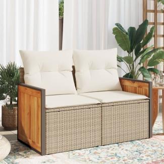 vidaXL Gartensofa mit Kissen 2-Sitzer Beige Poly Rattan 366068