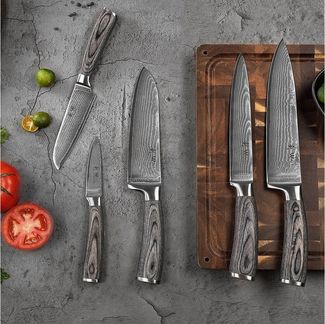 Wakoli Messer-Set EDIS 5er Damastmesser-Set I Kochmesser Küchenmesser I 8-20 cm Klingen (Damastmesser mit Geschenkbox, 5-tlg, 5er Damastmesser-Set), aus 67 Lagen Damaststahl, VG-10 Stahlkern