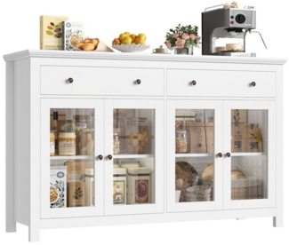 Homfa Sideboard Wohnimmer Küchenschrank, 140cm Breit Buffetschrank mit 2 Schubladen 4 Türen 140 x 40 x 89 cm weiß