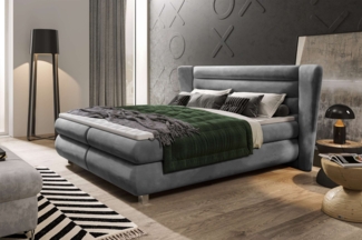 99rooms Tyson Boxspringbett 140x200 cm Kunstleder MADRYT Silber Taschen-Federung