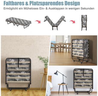 COSTWAY Gästebett klappbar mit Matratze, 80x190 cm Einzelbett mit Rollen