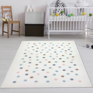 TeppichHome24 Teppich Weicher Kinder-Teppich mit Punkten in creme, rechteckig, Höhe: 18 mm