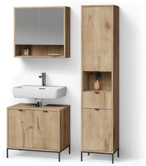 Livinity® Badmöbel-Set ATERNO, Viking Oak, 3 Teile, mit Hochschrank