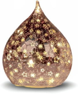 formano LED Deko Tropfen Sterne Rose-Gold 21cm Glasleuchte Crackle-Optik + Timer Timer (6h an/18h aus) – Stimmungslicht für Winter & Weihnachten – Dekoleuchte für gemütliches Zuhause