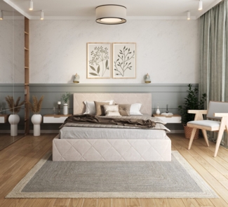 FDM Polsterbett Bettrahmen Bettgestell 90x200, 120x200, 140x200, 160x200, 180x200cm (MADE IN EU - mit hochwertigem Velours Bezug Trinity, Bettrahmen, Bett, Optional mit Matratze bestellbar, mit großen gepolsterten Kopfteil, mit Bettkasten zum aufklappe...