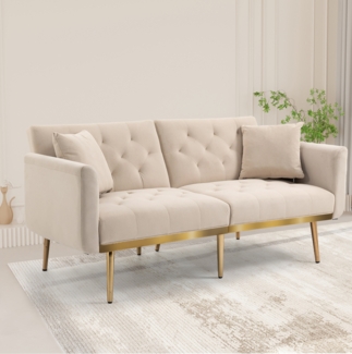 LVHOM 2-Sitzer Klappsofa mit Bettfunktion + 2 passenden Kissen, 162 x 80 x 78 cm, verstellbare Rückenlehne (Schlaffunktion), Sitzfläche aus Samt