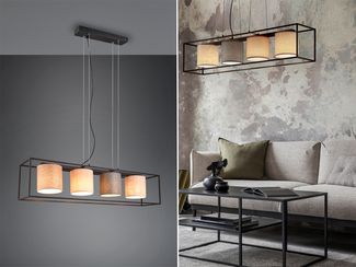 Balkenpendelleuchte ROSS mit vier Stoffschirmen, Breite 100cm