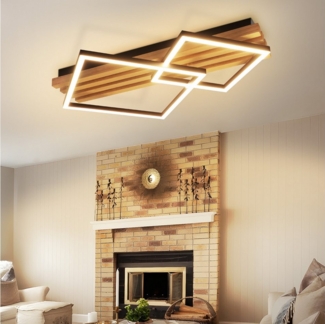 Nettlife LED Deckenleuchte Dimmbar Holz 3 Ringe 46W Modern Deckenlampe 70cm Wohnzimmer, mit Fernbedienung, LED fest integriert, für Schlafzimmer Büro Küche