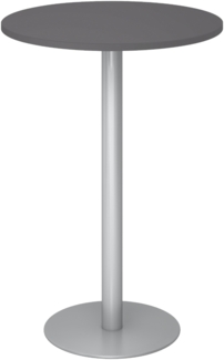 bümö Stehtisch Büro, Bistrotisch rund 80 x 80 cm - Bartisch graphit, Stehtisch Holz-Platte, Säule aus Metall in silber, Buffettisch, Säulentisch, Partytisch, Thekentisch, Hochtisch, Barmöbel, STH08-G-S