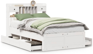 vidaXL Massivholzbett mit Regal ohne Matratze Weiß 135x190 cm Kiefer 3308976
