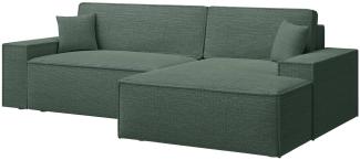 Selsey 'Farese New' Ecksofa mit Schlaffunktion, Chenille-Bezug in Salbeigrün, rechtsseitig, 85 x 267 x 167 cm