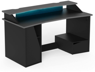 Dmora Schreibtisch Arsoli, Spieltisch, Bürotisch für PC, Eckschreibtisch, 160x76 h92 cm, Schwarz