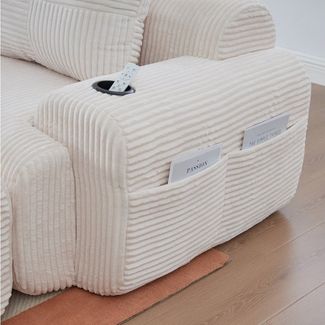MODFU Sofa Cord Loungesofa für 2 Personen, modular kombinierbar, Inklusive Getränkehalter, seitlicher Aufbewahrungstasche und vakuumverpackt