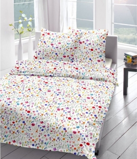 Sympathica Satin Bettwäsche 135x200 cm Blümchen Blumenwiese Streublümchen weiß bunt 4420-20