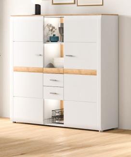 Highboard Darell in grau und Eiche 141 x 138 cm