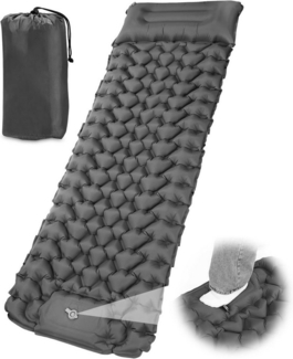 Rhein Beleuchtung Luftmatratze Autoinflable selbstaufblasende Campingmatratze, luftmatratze, (Kleines Packmaß, für Camping, Wandern, Trekking), Mit Fußpumpe, integriertem Kissen, inklusive Aufbewahrungstasche