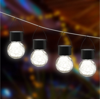 MARELIDA LED Solarleuchte LED Solar Hängeleuchte CRACKLE Bruchglas-Optik Kugelleuchte H: 9cm 4St, LED Classic, warmweiß (2100K bis 3000K)
