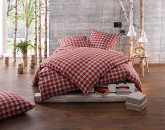 Bettwaesche-mit-Stil Karo Feinflanell Landhaus Bettwäsche "Toronto" rot Garnitur 155x220 + 80x80