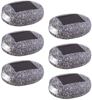 6er Set LED Solarleuchten, Stein Design, grau, L 8,5 cm